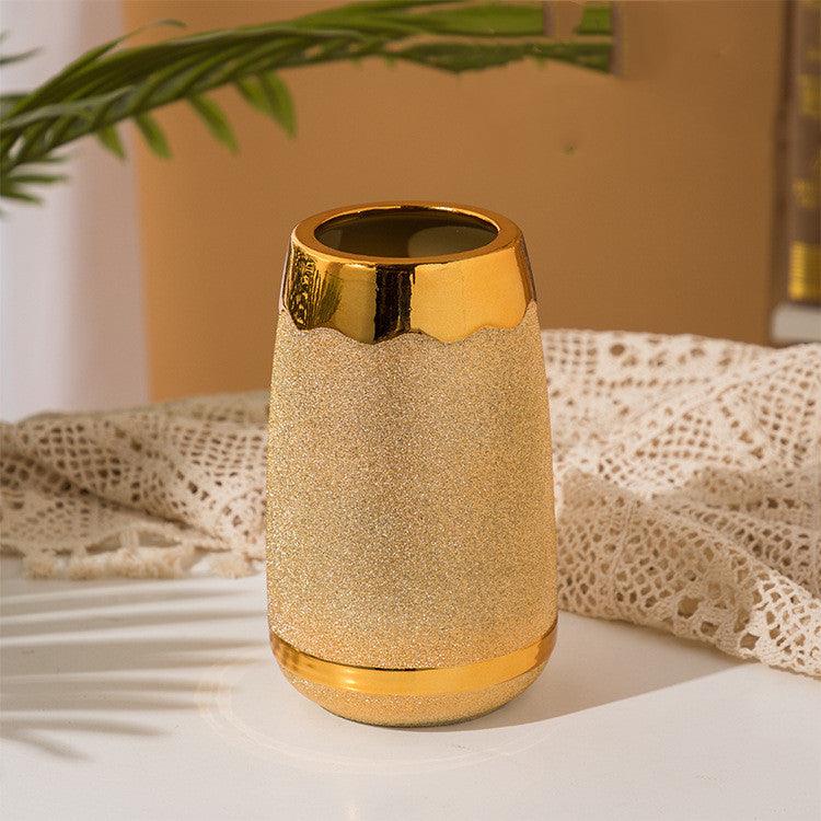 Ceramic Vase Desktop Office Decoration Vase Home Room Simple Chinese Floral Golden Ornaments - Pacisia