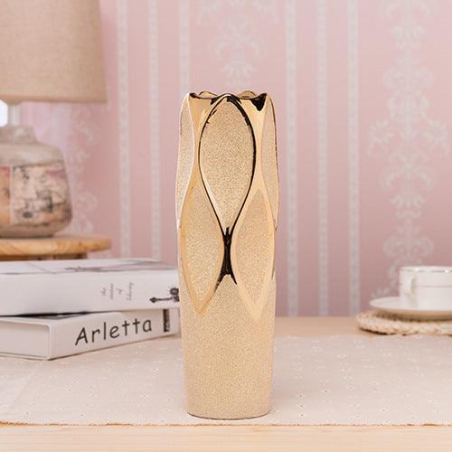 Ceramic Vase Desktop Office Decoration Vase Home Room Simple Chinese Floral Golden Ornaments - Pacisia