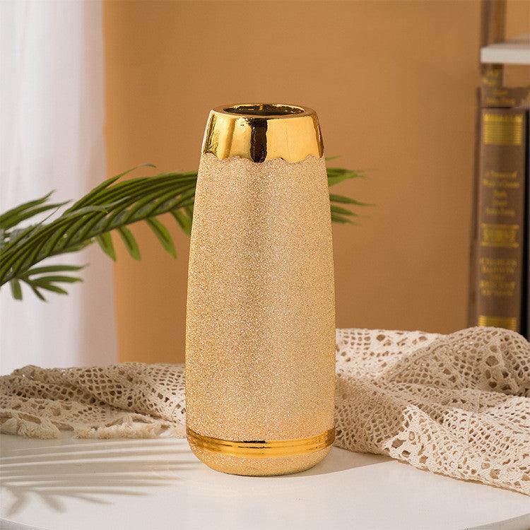 Ceramic Vase Desktop Office Decoration Vase Home Room Simple Chinese Floral Golden Ornaments - Pacisia