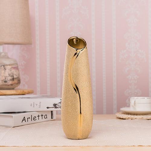Ceramic Vase Desktop Office Decoration Vase Home Room Simple Chinese Floral Golden Ornaments - Pacisia