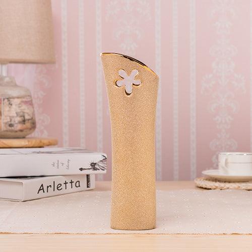 Ceramic Vase Desktop Office Decoration Vase Home Room Simple Chinese Floral Golden Ornaments - Pacisia