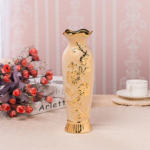 Ceramic Vase Desktop Office Decoration Vase Home Room Simple Chinese Floral Golden Ornaments - Pacisia