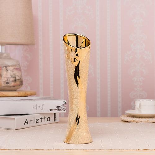 Ceramic Vase Desktop Office Decoration Vase Home Room Simple Chinese Floral Golden Ornaments - Pacisia