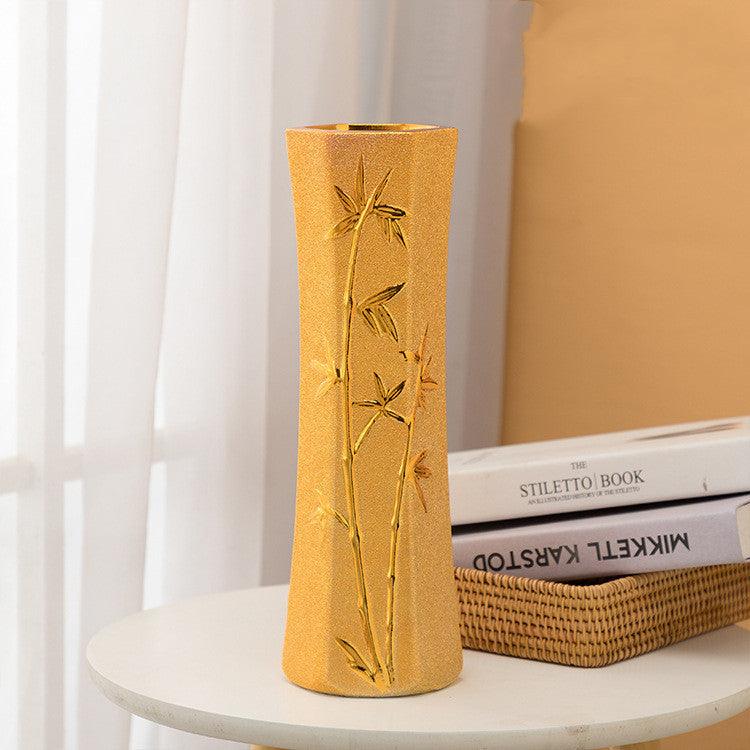 Ceramic Vase Desktop Office Decoration Vase Home Room Simple Chinese Floral Golden Ornaments - Pacisia