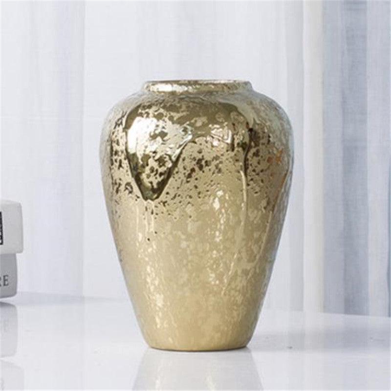 Ceramic Vase Golden Electroplating Light Luxury Living Room Soft Decoration - Pacisia