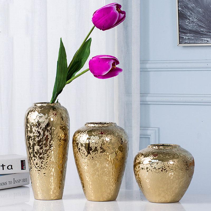 Ceramic Vase Golden Electroplating Light Luxury Living Room Soft Decoration - Pacisia