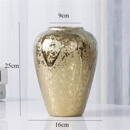 Ceramic Vase Golden Electroplating Light Luxury Living Room Soft Decoration - Pacisia