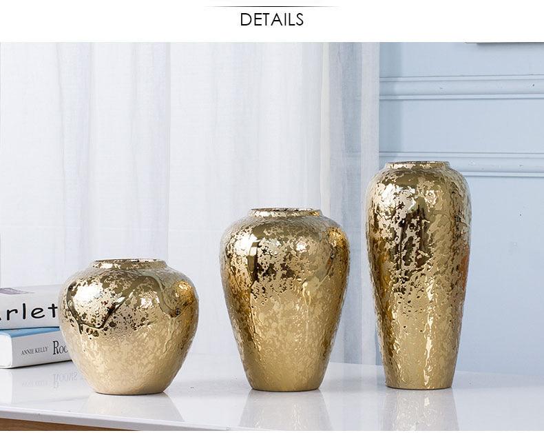 Ceramic Vase Golden Electroplating Light Luxury Living Room Soft Decoration - Pacisia