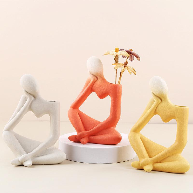 Ceramic Vase Home Decor Room Decoration Sculpture Matte Abstract Character Vase Statue Living Room Decoration Desktop Pen Holder - Pacisia