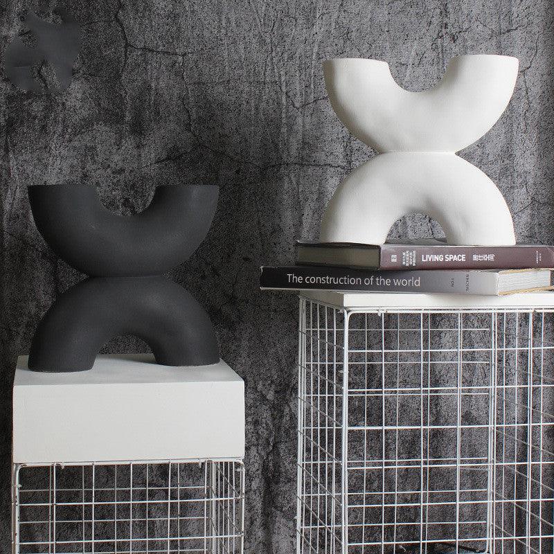 Ceramic Vase Horn Tube Ornaments Frosted Home Sample Room Decoration Flower - Pacisia