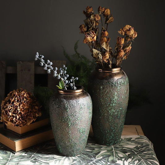 Ceramic Vintage Floor Vase Decoration With Rose Ornaments - Pacisia