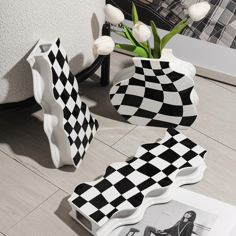 Checkerboard Ceramic Vase Ornaments - Pacisia