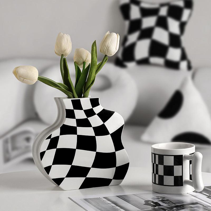 Checkerboard Ceramic Vase Ornaments - Pacisia