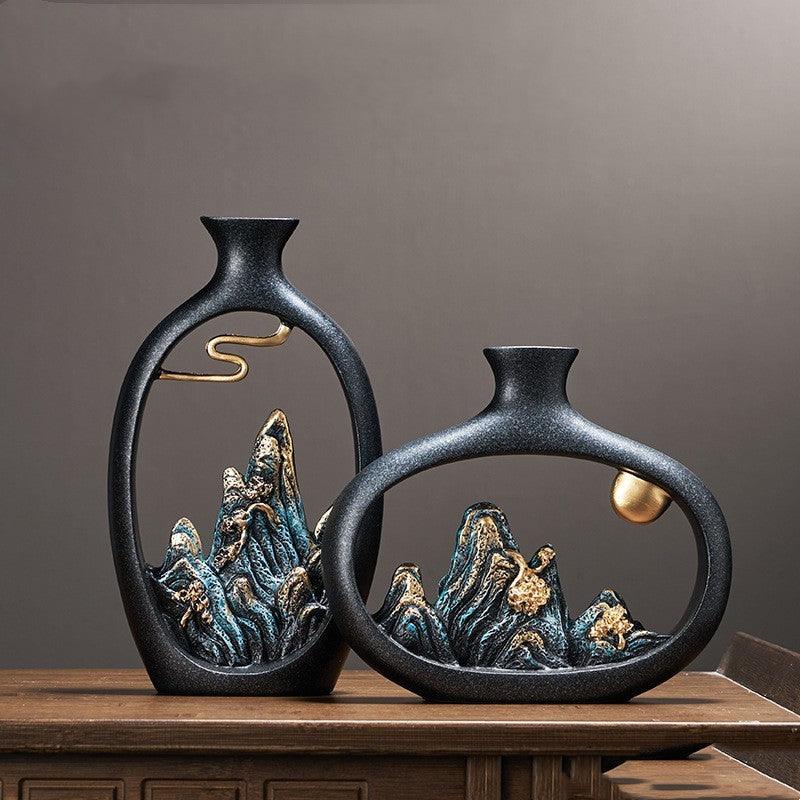 Chinese Style Mountain View Vase Decoration Tabletop Flower - Pacisia