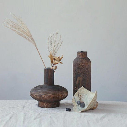 Chinese Style Retro Solid Wood Wood Zen Dried Flower Vase Home Decoration Ornaments - Pacisia