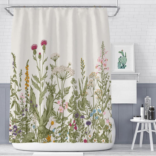 Color Floral Plant Shower Curtain Bathroom Curtain Polyester - Pacisia