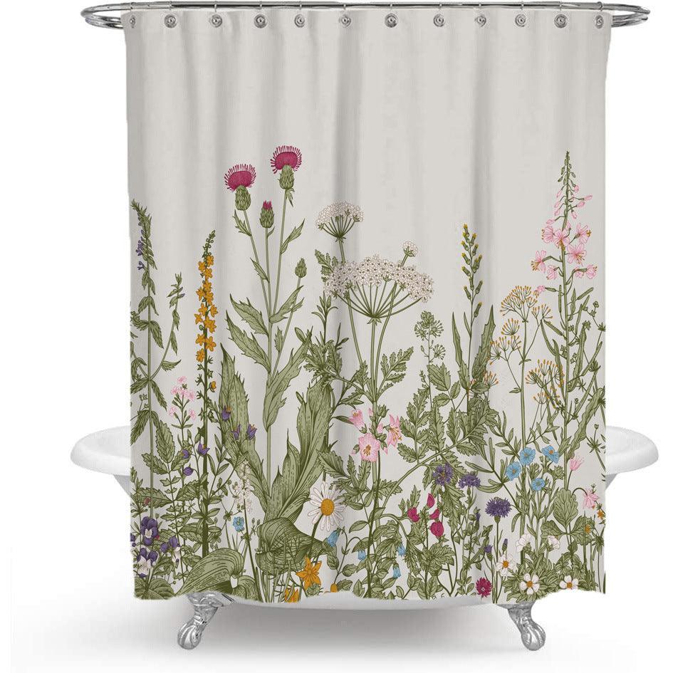 Color Floral Plant Shower Curtain Bathroom Curtain Polyester - Pacisia