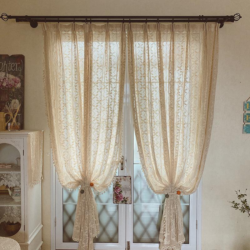 Cotton Linen Crochet Hollow Living Room Curtains - Pacisia