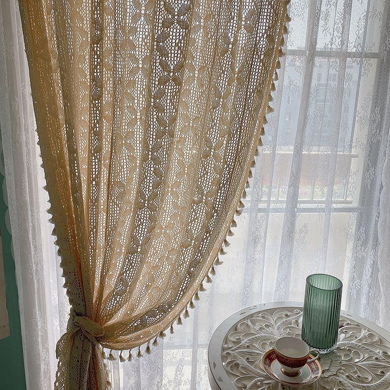 Cotton Linen Crochet Hollow Living Room Curtains - Pacisia