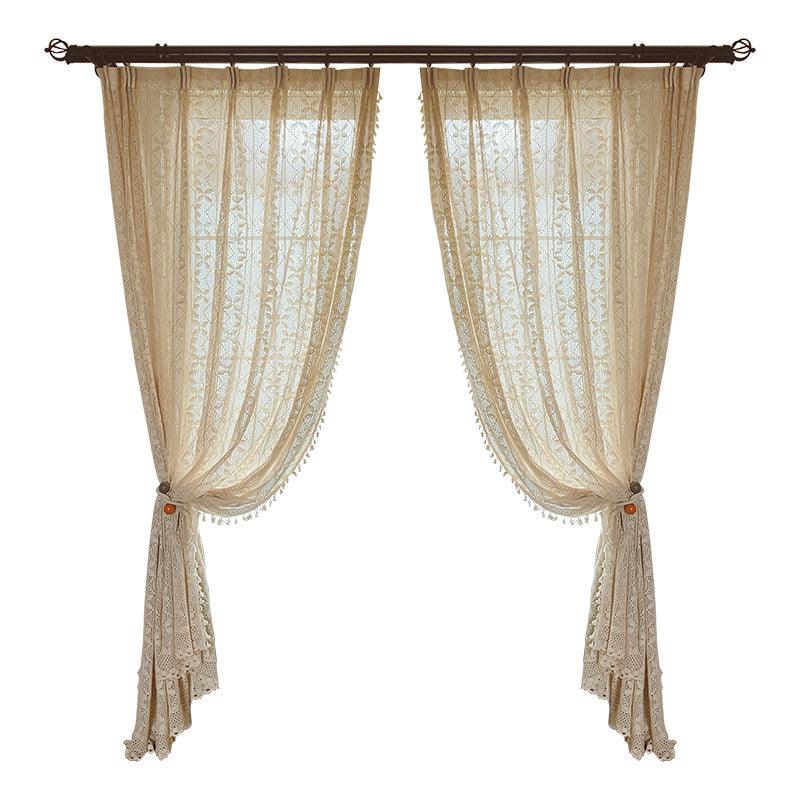 Cotton Linen Crochet Hollow Living Room Curtains - Pacisia