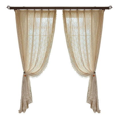 Cotton Linen Crochet Hollow Living Room Curtains - Pacisia