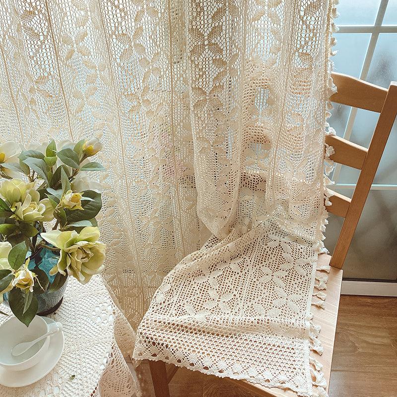 Cotton Linen Crochet Hollow Living Room Curtains - Pacisia