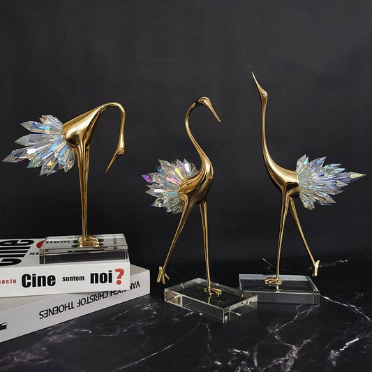 Crane Copper Ornaments TV Cabinet Porch Desktop Crystal Home Decor - Pacisia