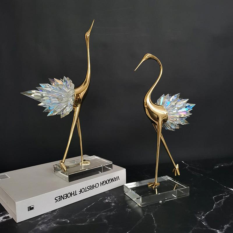 Crane Copper Ornaments TV Cabinet Porch Desktop Crystal Home Decor - Pacisia
