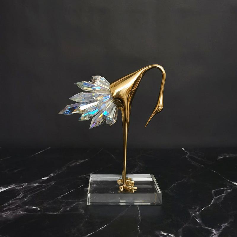 Crane Copper Ornaments TV Cabinet Porch Desktop Crystal Home Decor - Pacisia