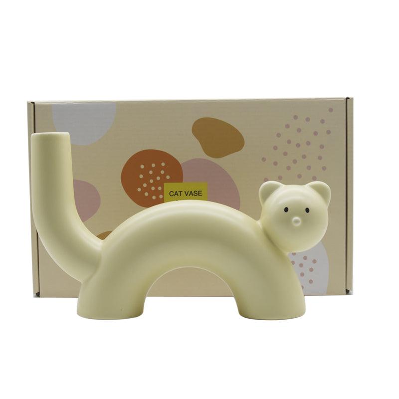 Cream Cat Vase Flower Arrangement Living Room Home Decoration - Pacisia