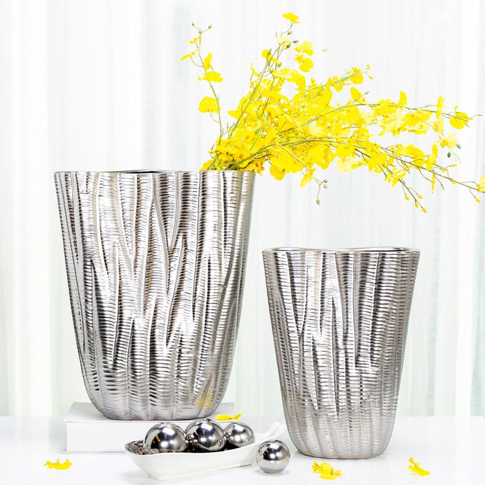 Creative 8-shaped Bottle Mouth Simple Luxury Vase Modern Simple Matte Striped Ceramic Vase - Pacisia