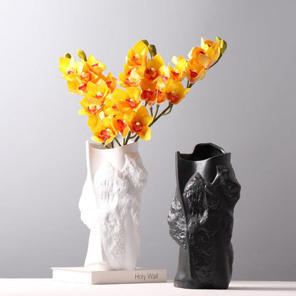 Creative And Simple Flower Arrangement Vase Stone Broken Carving Style Ornaments - Pacisia