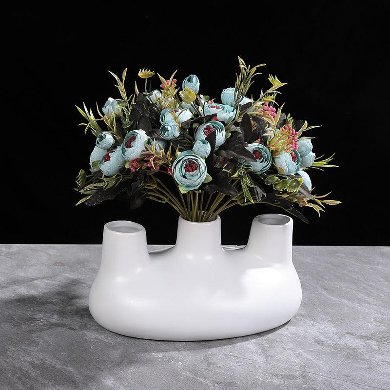 Creative And Simple Three-port Ceramic Vase Flower Arrangement Ornaments - Pacisia