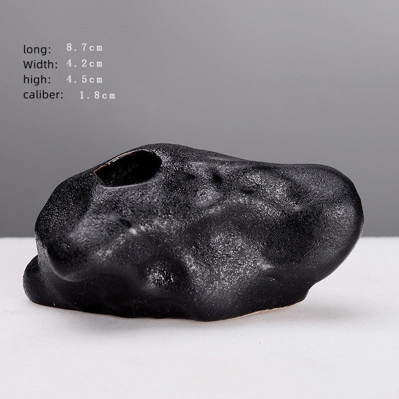 Creative Black Small Stone Simple Stoneware Vase - Pacisia