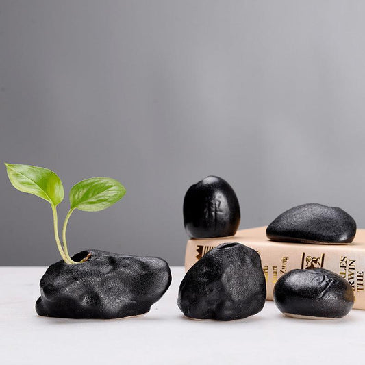 Creative Black Small Stone Simple Stoneware Vase - Pacisia