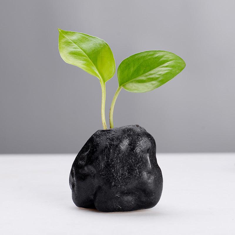 Creative Black Small Stone Simple Stoneware Vase - Pacisia