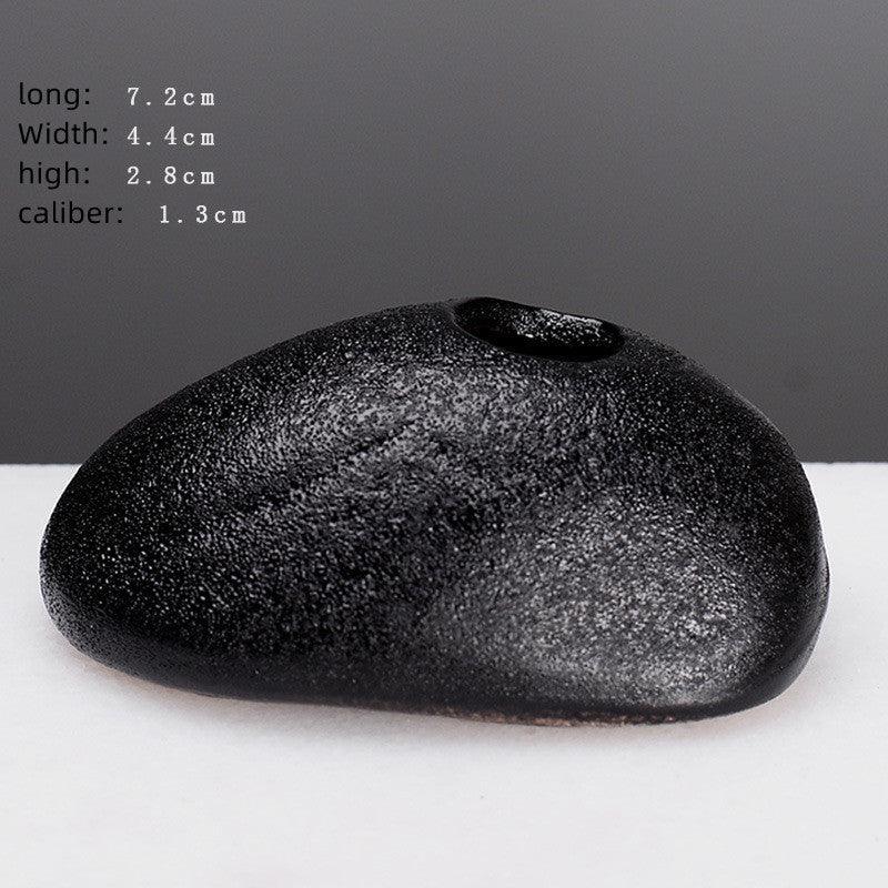 Creative Black Small Stone Simple Stoneware Vase - Pacisia