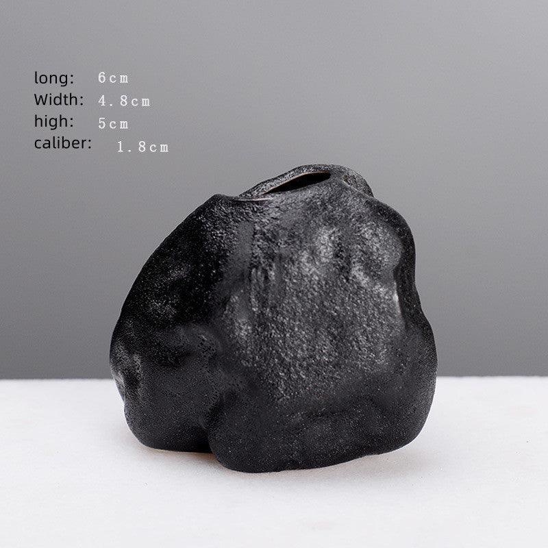 Creative Black Small Stone Simple Stoneware Vase - Pacisia