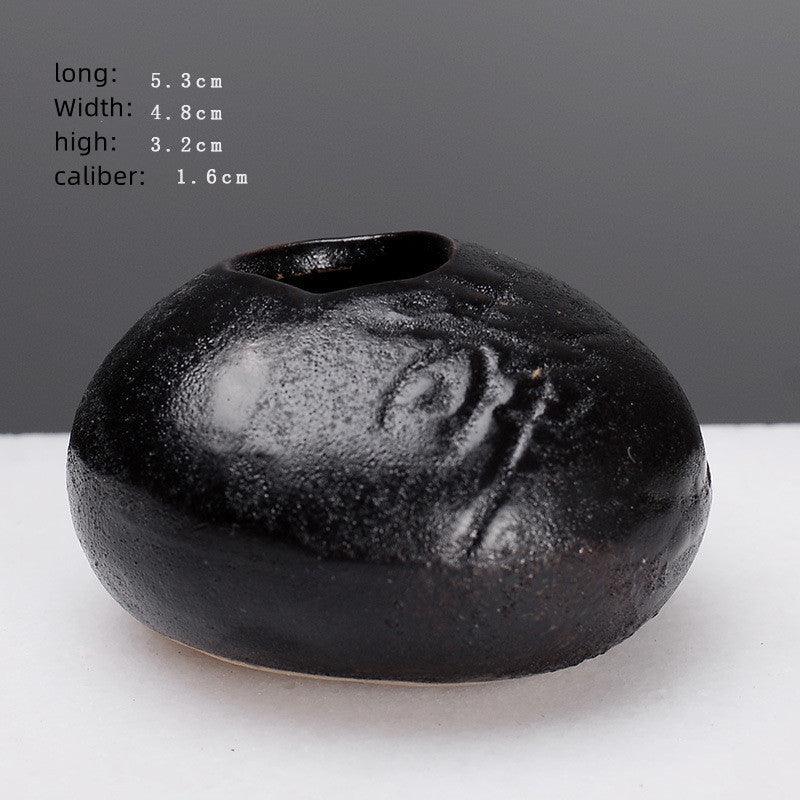 Creative Black Small Stone Simple Stoneware Vase - Pacisia