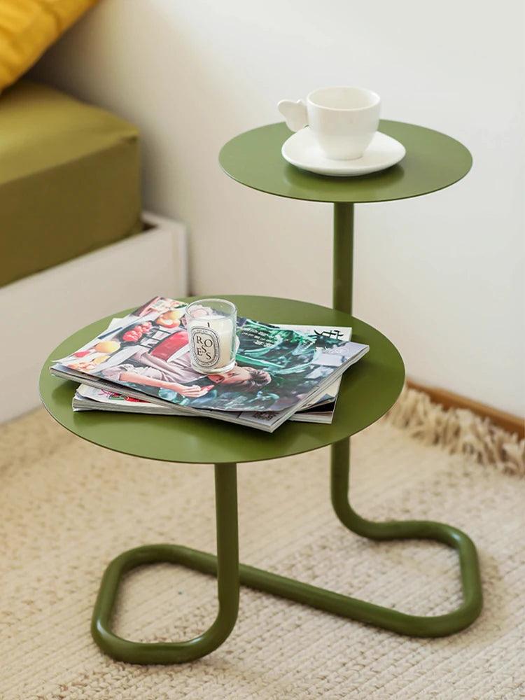 Creative Design Sense Small Side Table Iron Retro Round Sofa Coffee Table Modern Simple Antique Table Shelves - Pacisia