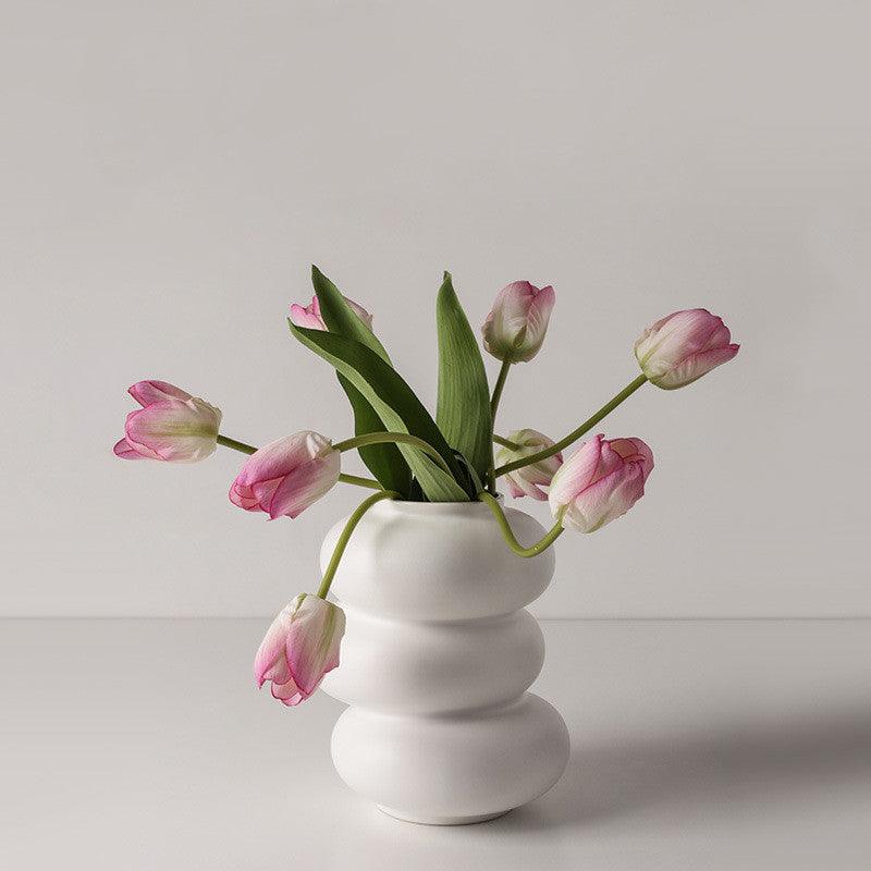 Creative Donut Shaped Vase Hydroponic White Ceramic Vase - Pacisia