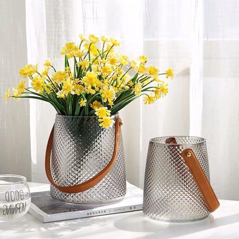 Crystal Glass Vase With Handle Tabletop Flower Hydroponic Plant Bottle - Pacisia