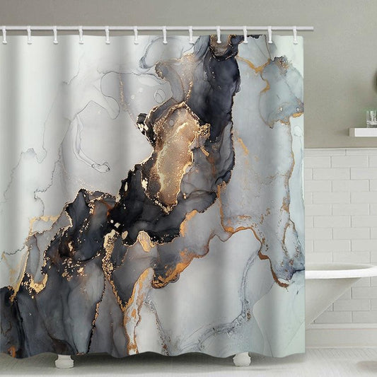Curtain-Sets Marble Fabric-Shower Abstract Bathroom Modern Black Luxury And Gold Art - Pacisia