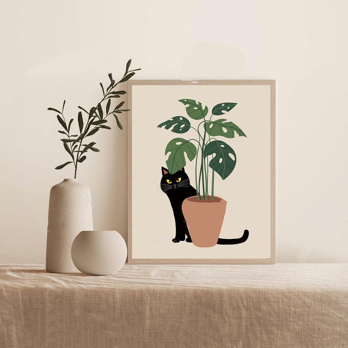 Cute Cartoon Cat Wall Art - Modern Decorative Canvas Painting - Pacisia