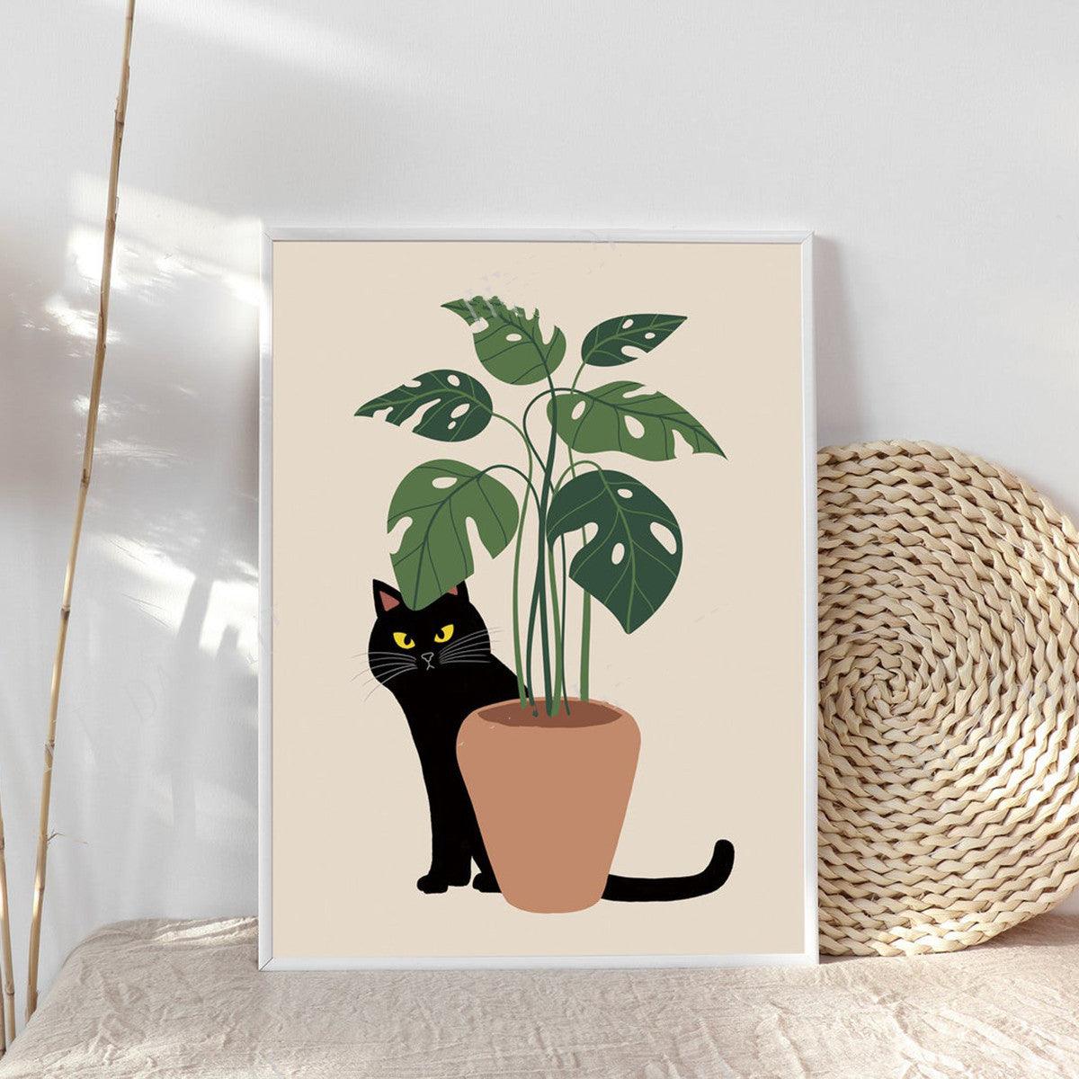 Cute Cartoon Cat Wall Art - Modern Decorative Canvas Painting - Pacisia