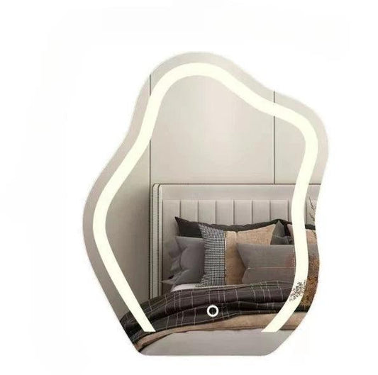 Cute Led Mirror Lamp Wall Irregular Modern Design Cosmetic Design Wavy Mirror Asymmetrical Table Home Decor - Pacisia