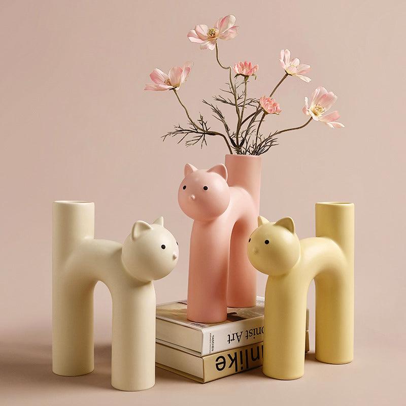 Cute Tube Cat Vase Living Room Home Desktop Decoration Home Decor - Pacisia