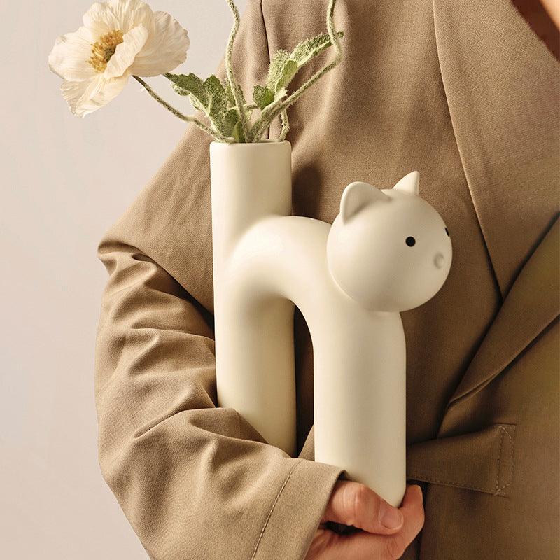 Cute Tube Cat Vase Living Room Home Desktop Decoration Home Decor - Pacisia