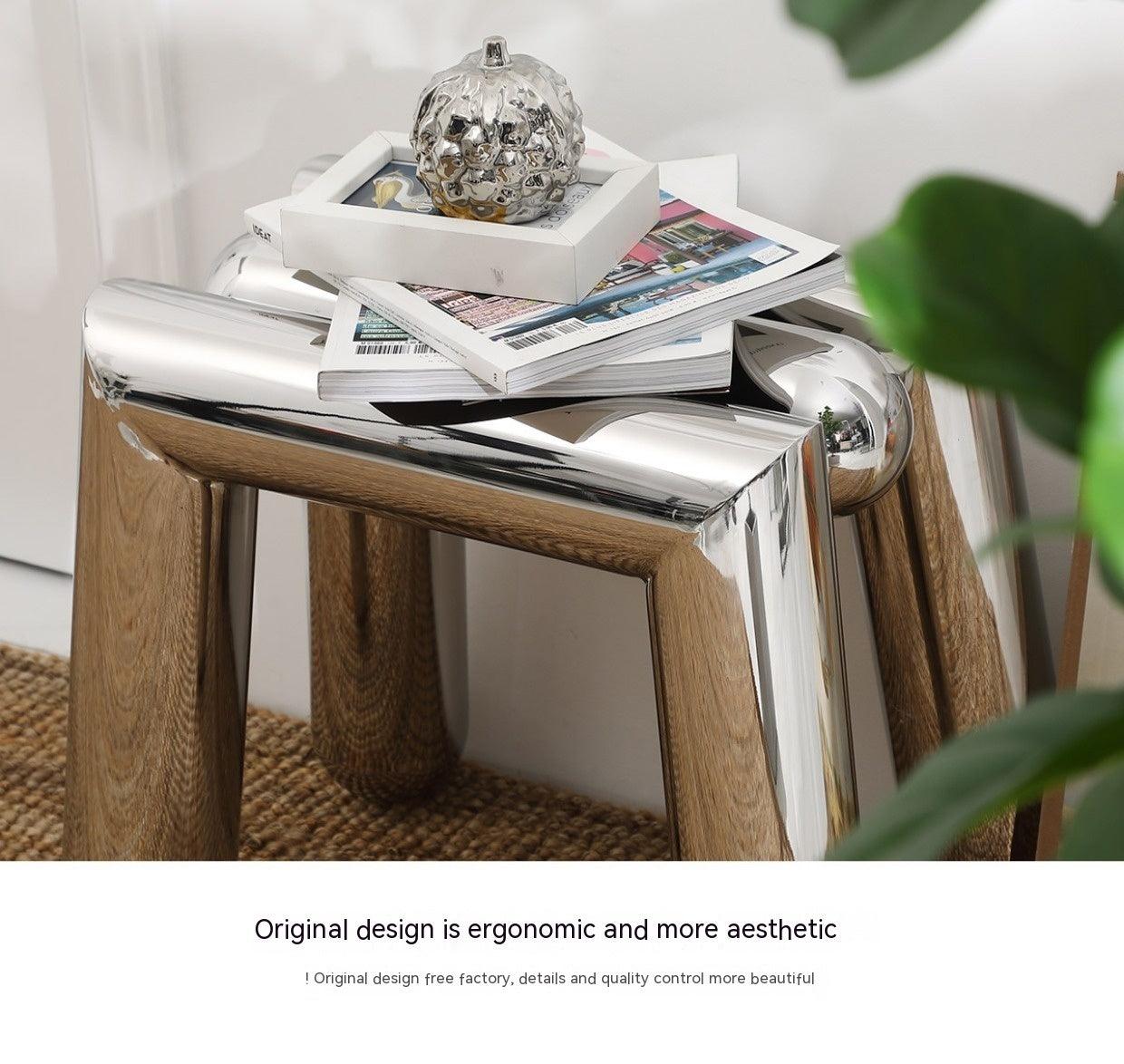 Minimalist Side Table Short Stool Coffee Living Room Stainless Steel Italian Household Shoes - Pacisia