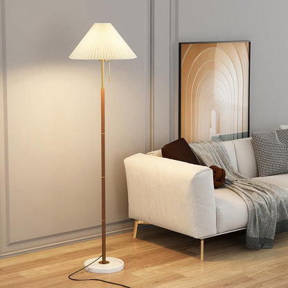 Retro Light Luxury Wood Grain Simple Pleated Floor Lamp Bedroom Bedside Sofa Study Floor Lamp - Pacisia